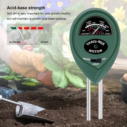 3 in 1 PH misuratore del suolo Tester di PH della luce solare fiori da giardino sensore di umidità del suolo misuratore di umidità delle piante rilevatore di PH di umidità