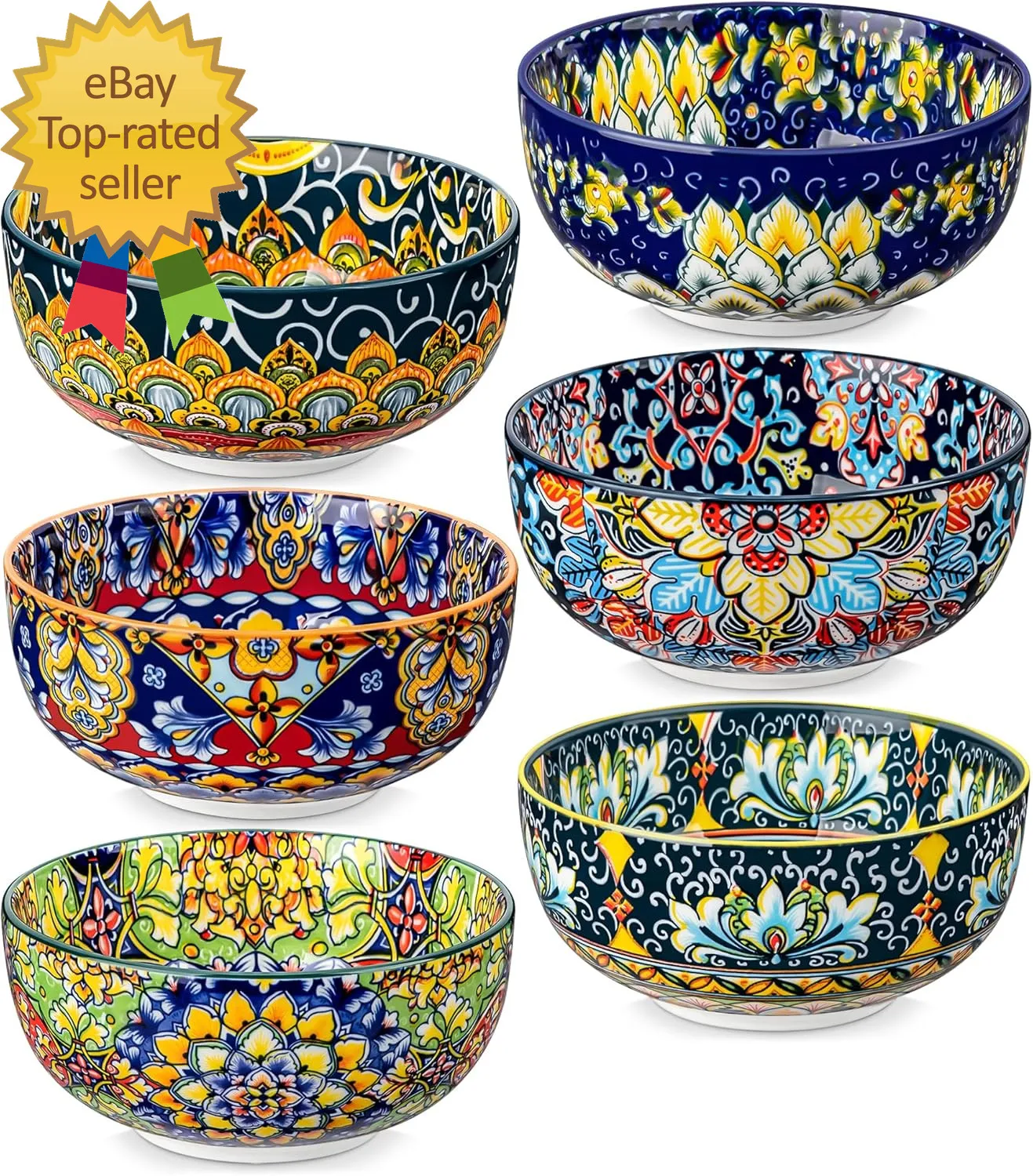 

Богемные керамические миски для супа, набор мисок для зерна на 28 унций для хлопьев, рисовой лапши, салатная посуда, безопасная посуда для микроволновой печи