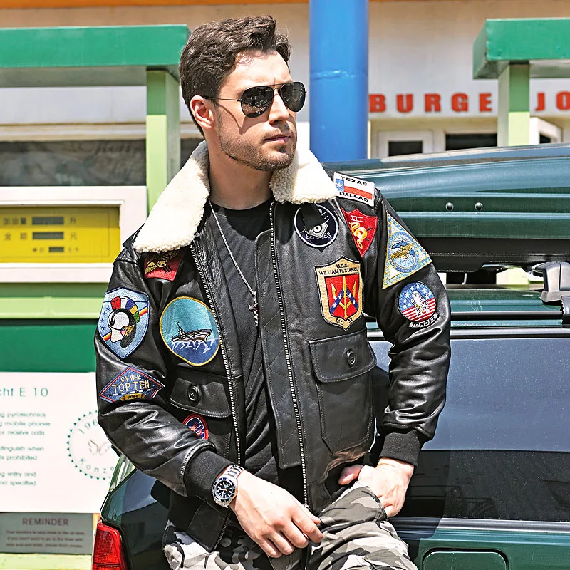 Black TOP GUN Maverick G1 Jacket Europe Size Military Style Natural Sheepskin Autumn Aviation Genuine Leather Coats