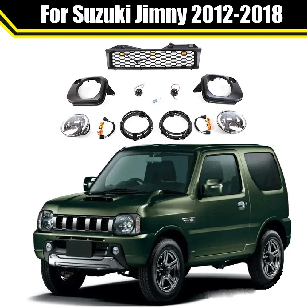 Front Bumper Grill Set Headlight Light Bracket Body kit For Suzuki Jimny 2012-2018 Mesh Grill Racing Car Styling Exterior Trim