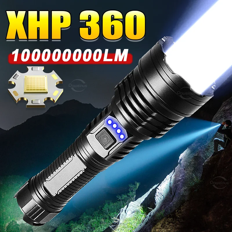 

XHP360 Ультра яркие светодиодные фонарики высокой мощности с зарядкой через USB Ультра мощный перезаряжаемый светодиодный фонарь уличный ручной фонарик