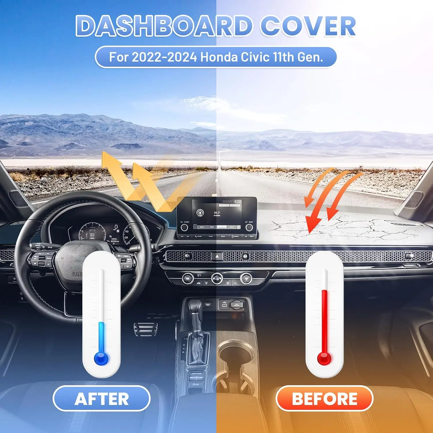 Dash Cover for 2022-2026 Honda Civic Dashboard Cover Mat UV Protection Sunshade Non-Slip Protector
