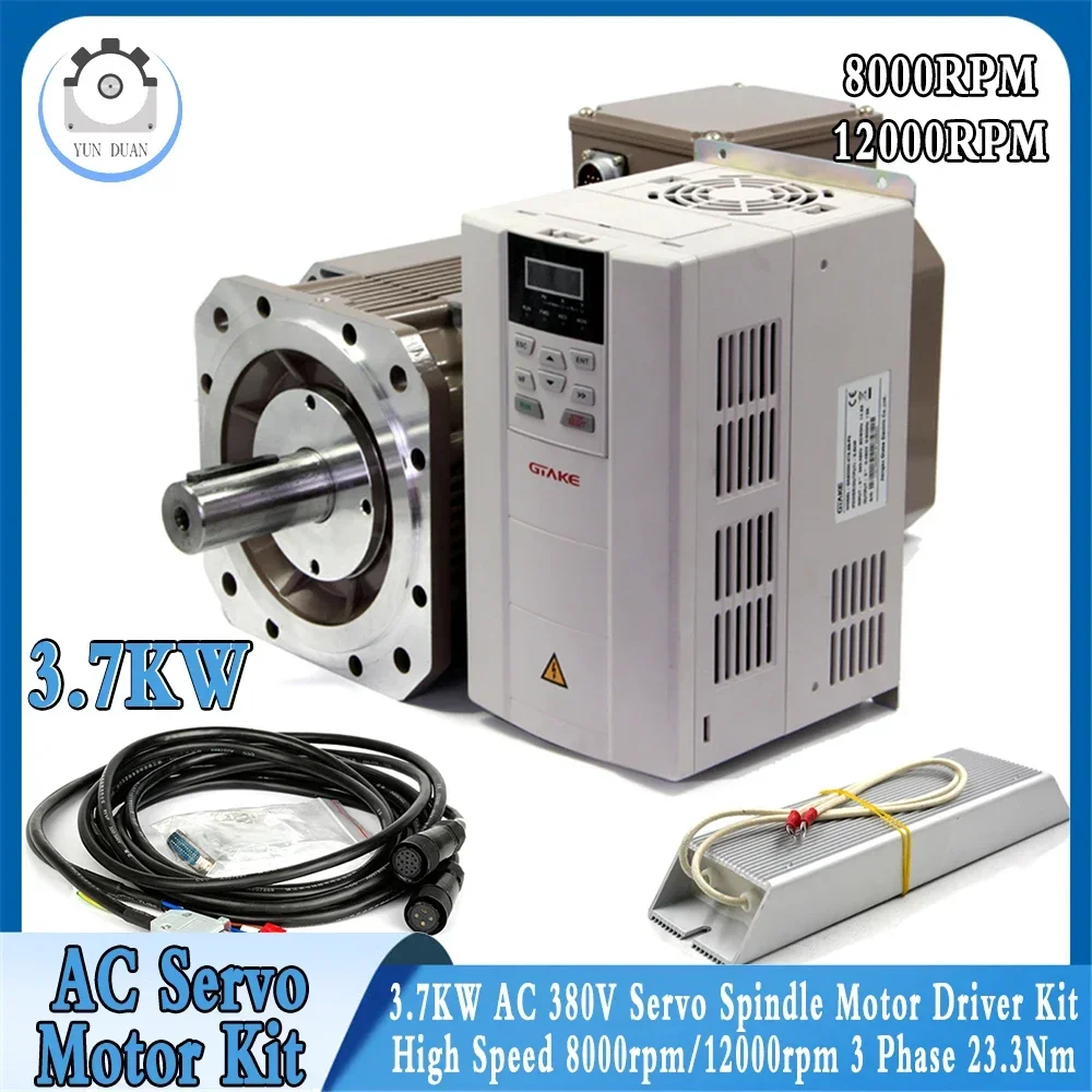 

3.7KW High Speed 8000/12000rpm 5HP 23.3Nm AC Servo Spindle Motor Drive Kits 178mm 3PH 380V Constant Power for CNC Lathe Milling