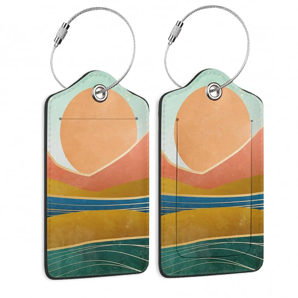 

Mountain Luggage Tags Set of 2 Sunset Boho Landscapes Leather Suitcase Tags with Stainless Steel Loop and Privacy Cover for W