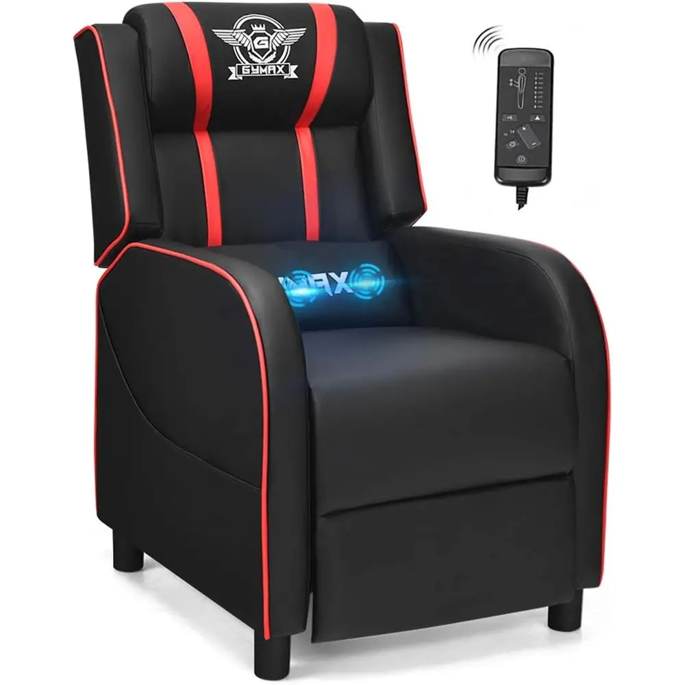 

Ergonomic Reclining Leather Gaming Chair with Lumbar Support and Side Pocket, Ideal for Home Theater, Red