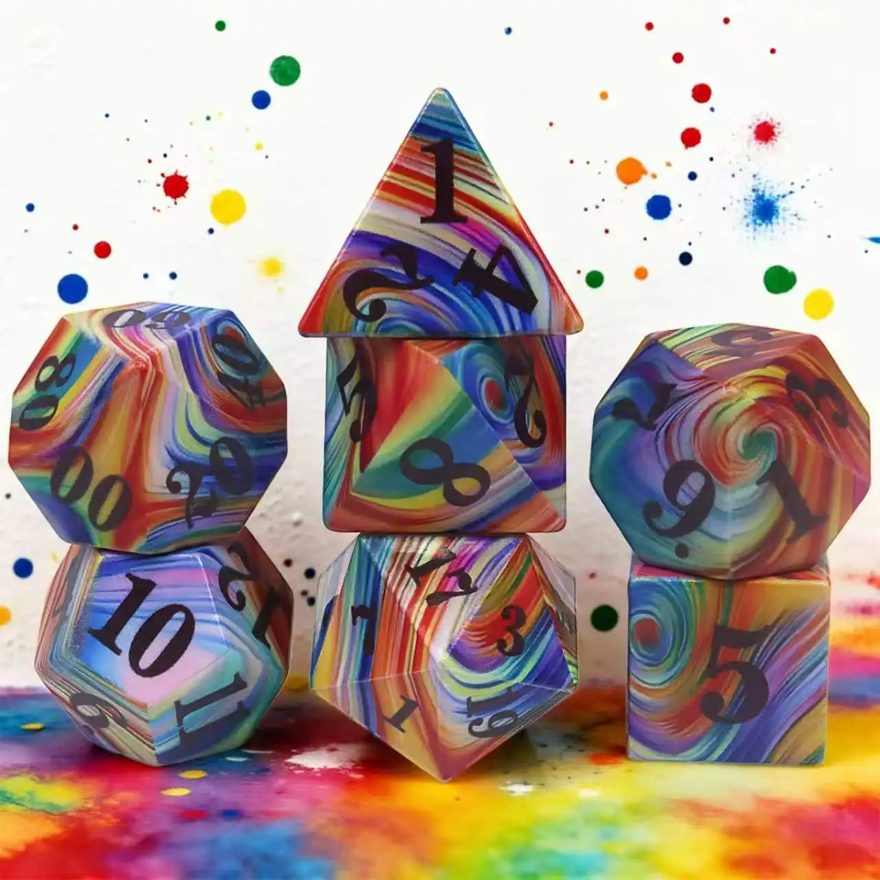 

Набор из 7 разноцветных полимерных кубиков с витым узором для ролевых и настольных игр, а также игр на открытом воздухе – Яркий подарок ручной работы для геймеров