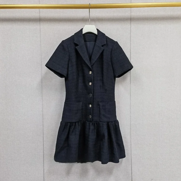 

MaSandeS Women's ort Sve Pleated Waist Design Bla Dr Ele Dr Fastening Collar Single Button Polyester Fiber