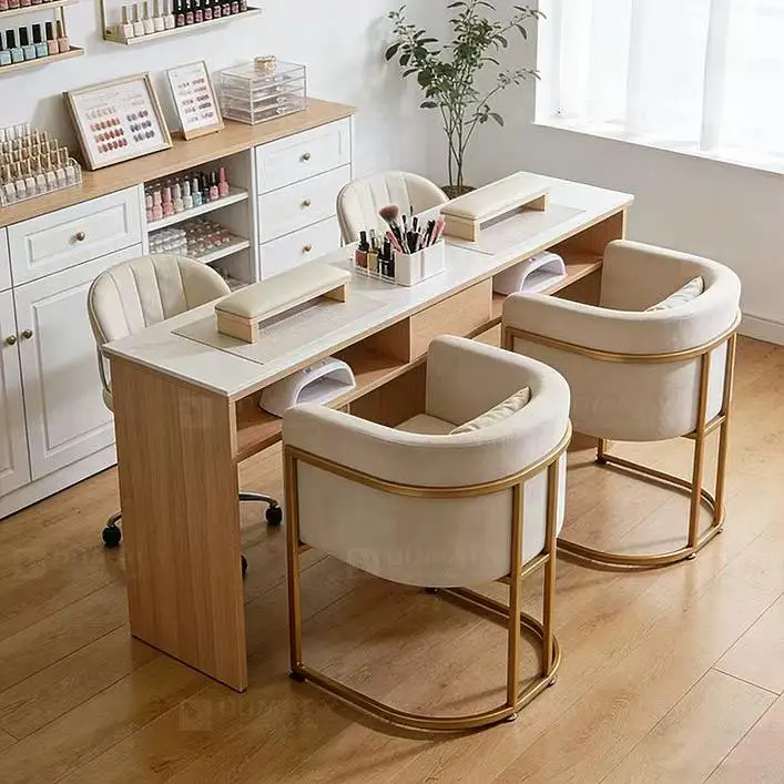 

Популярный маникюрный стол из вельвета белого цвета с выдвижным ящиком, мраморной столешницей, современный, для салонов красоты, наборы столов и кресел для маникюра