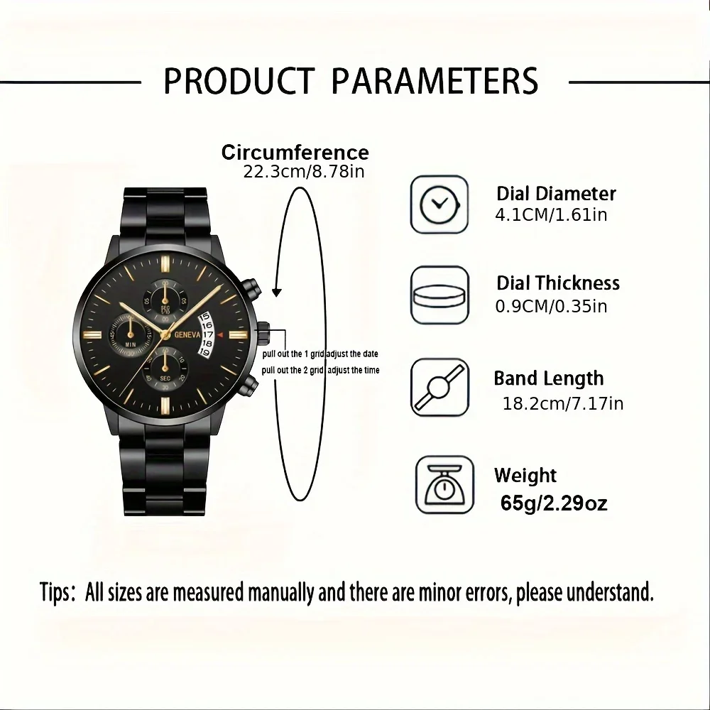 Durable Stainless Steel Mens Quartz Watch - Fashionable Casual Style  Matching Bracelet Set PreciseTimekeeping for the Stylish