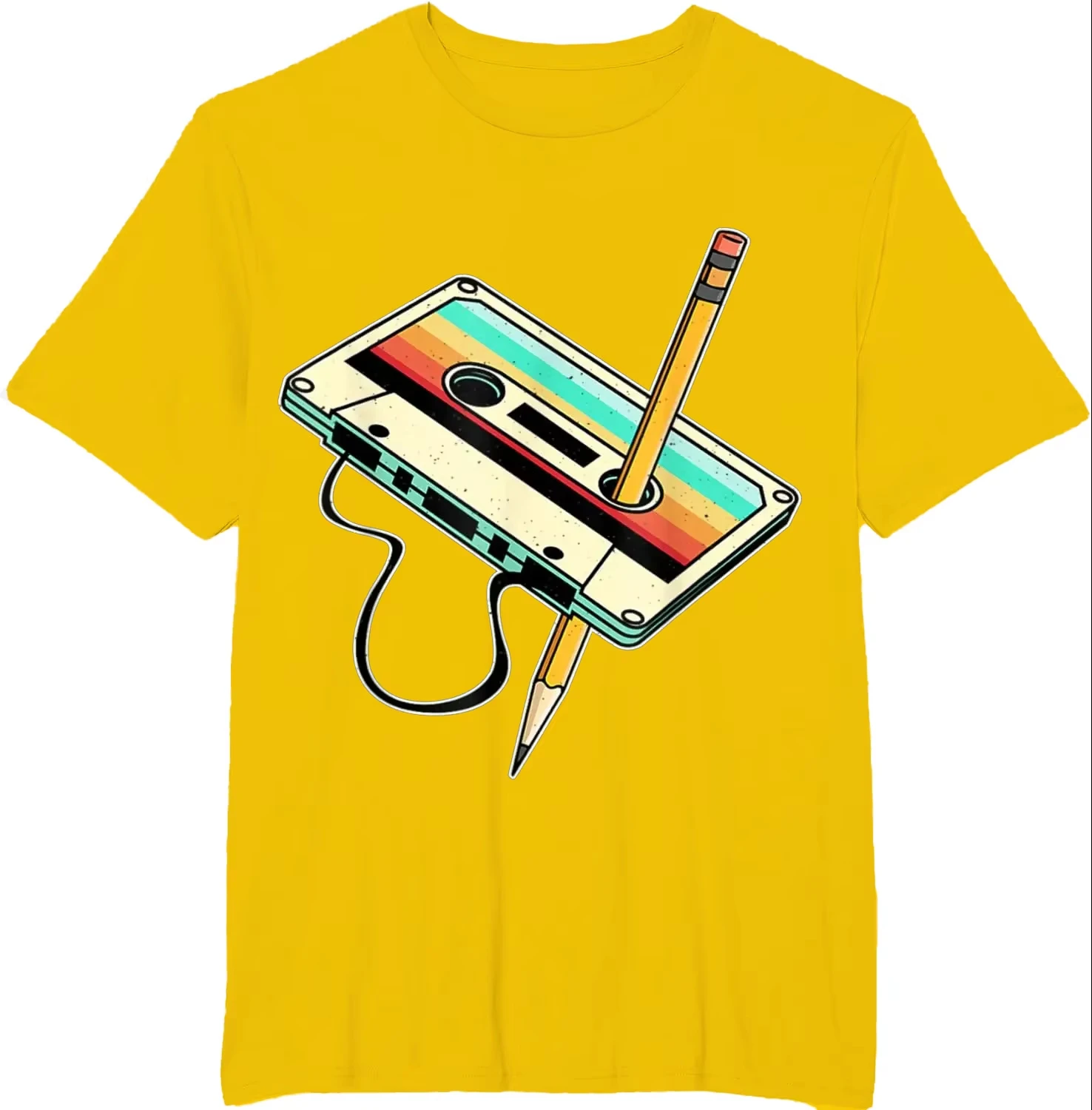 

80s Cassette Tape Pencil 1980s Retro Vintage Tshirts Throwback Music T-Shirt Men Clothing Vintage Oversized T Shirt Camisetas