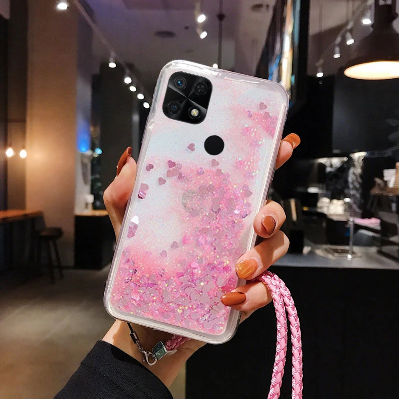 Lanyard Glitter Liquid Silicone Case For Xiaomi Redmi 12C 10 10C 10A 9A 9C 9 8 8A 7 7A 6 6A Quicksand Cover