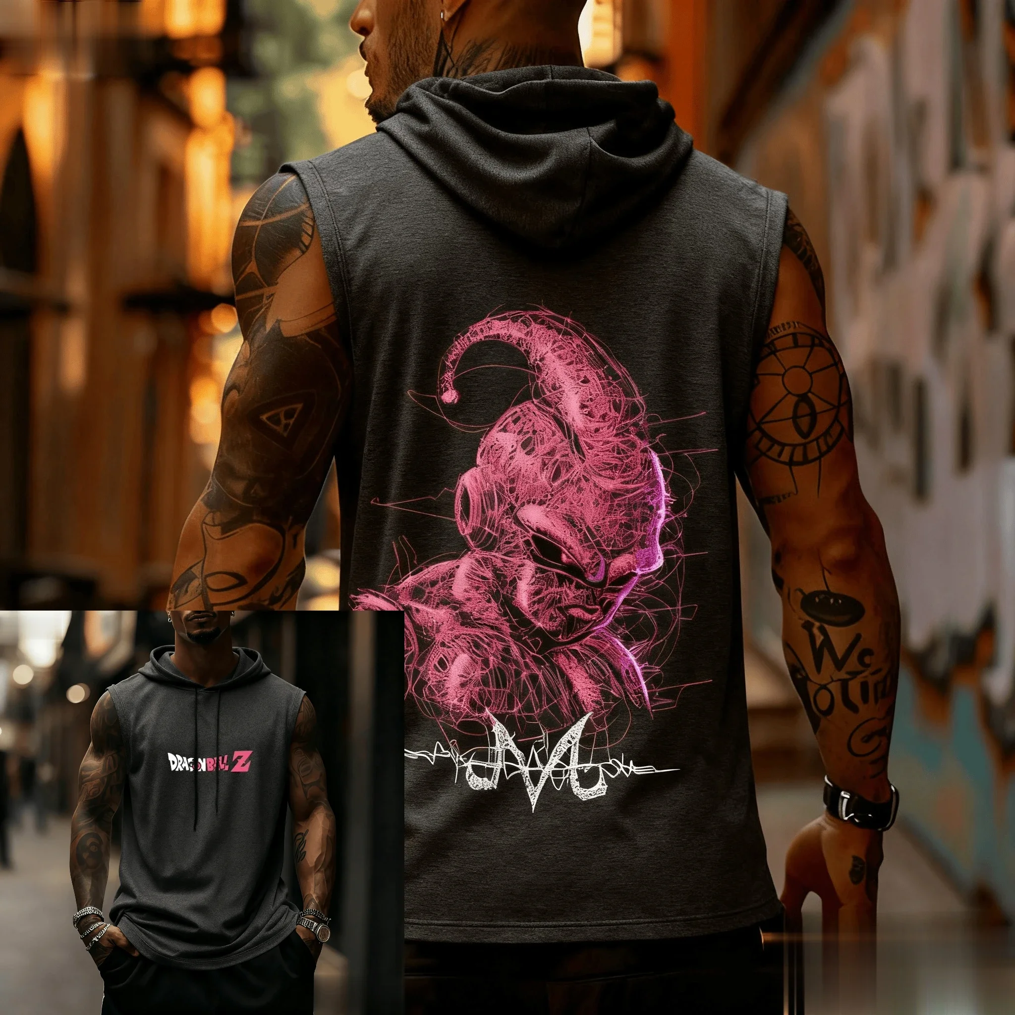 Dragon Ball Buu Men's Sleeveless Hoodie Anime Graphic Tank Top Streetwear 2026 Summer Trendy Casual Hooded Gym Vest Fitness Wear