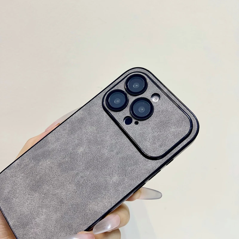 Luxury Solid Color Matte Synthetic Leather Soft Phone Case For iPhone 17 Pro Max 15 14 13 16 Pro Max Plus Shockproof Back Cover view 3