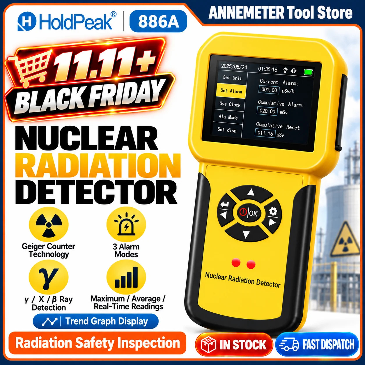 Geiger Counter Nuclear Radiation Detector, Gamma X Beta Ray Monitor with 3 Alarm Modes & 5 Dose Units, Rechargeable Tester