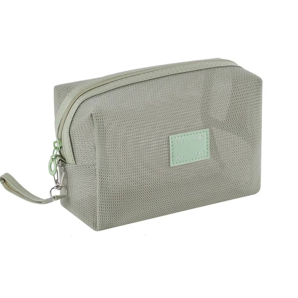 Portable Mesh Handheld Makeup Bag Lightweight Zipper Transparent Mesh Cosmetic Bag Large Capacity Square Cosmetic Cases