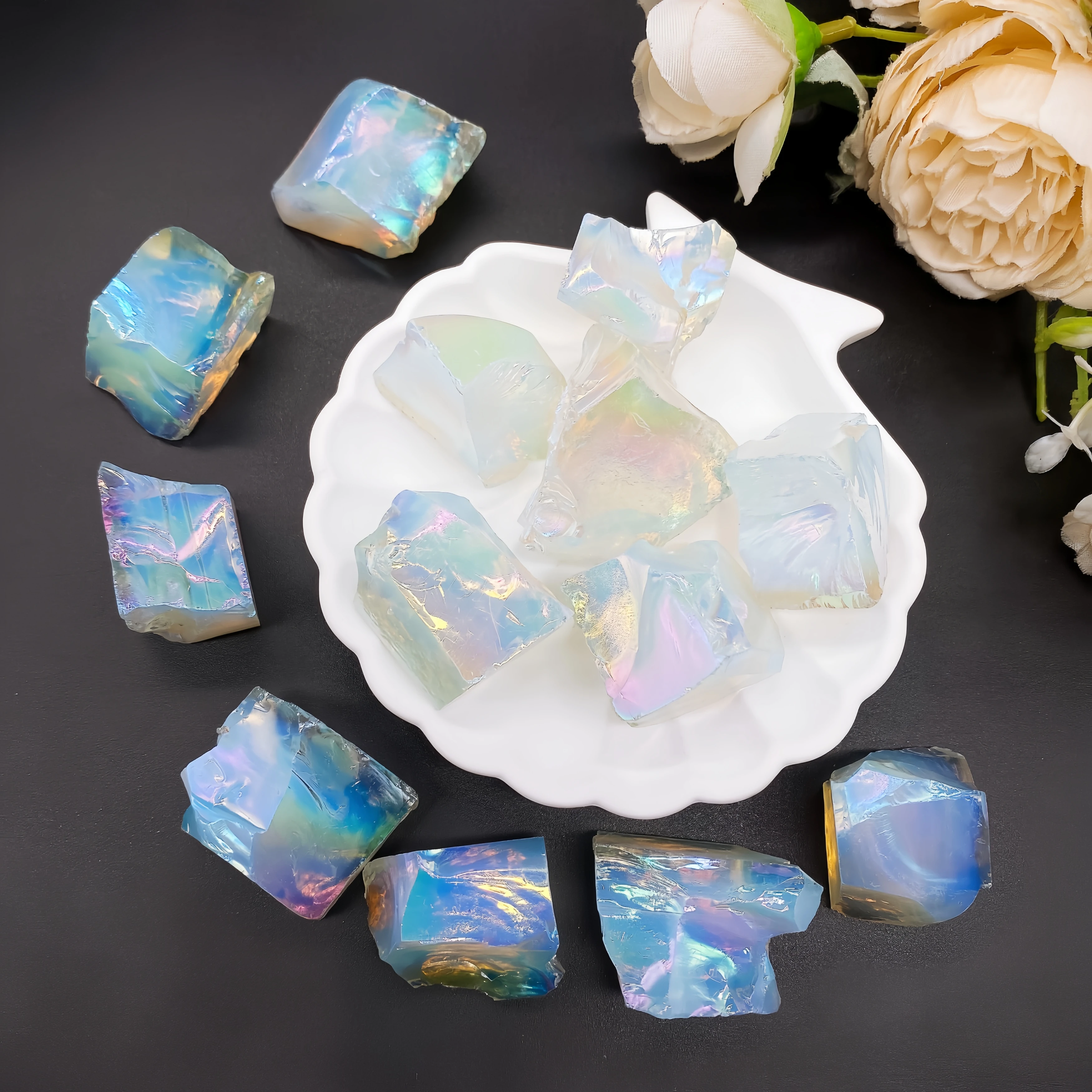 1PC Aura Opalite Crystal Electroplated Glitter Raw Stone Mineral Specimen Home Decoration Reiki Healing Gift