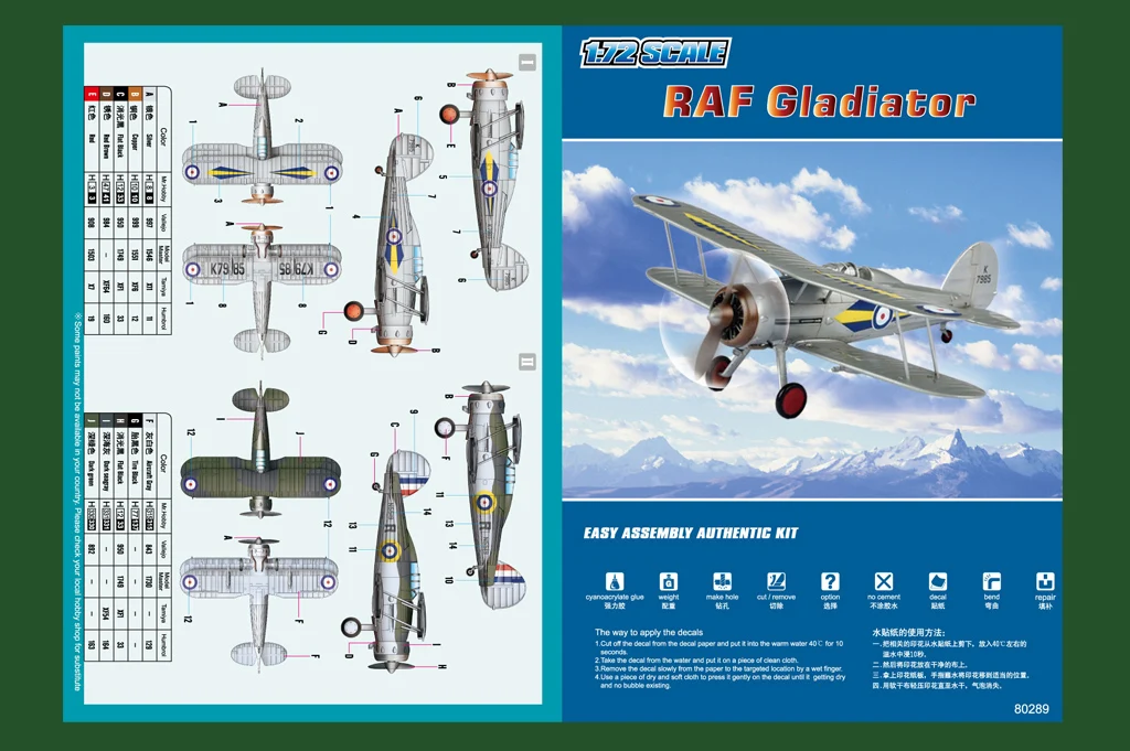 Hobbyboss-modelo de avión de combate de gladiador ScaleI Raf, juguete coleccionable, Kit de construcción de montaje de plástico, 80289, 1/72