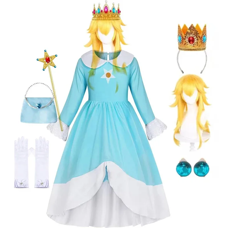 

Rosalina Dress Girls Peach Costume Daisy Cosplay Children Birthday Party Carnival Fancy Outfit