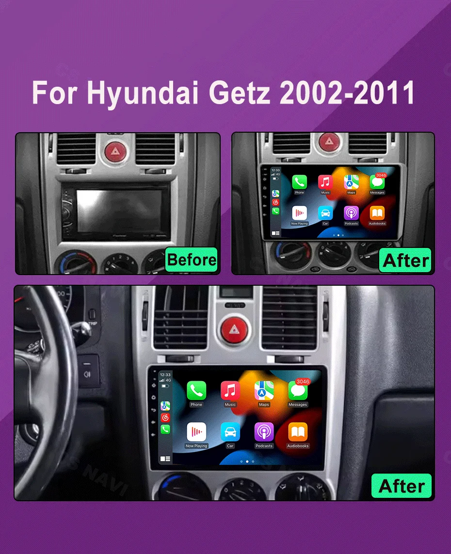 Android 14 For Hyundai Getz 1 2002 - 2011 Car Radio Multimedia Video Player Navigation GPS Wireless Carplay Android Auto 5G WIFI