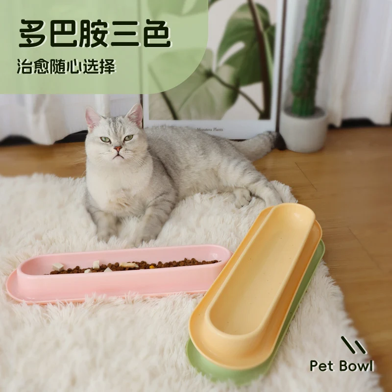 

Tilted Cat Food Bowl Neck Protection Anti-Vomiting 15° Slanted Water Bowls 13.6" Long Single Dish for Multiple Kitten