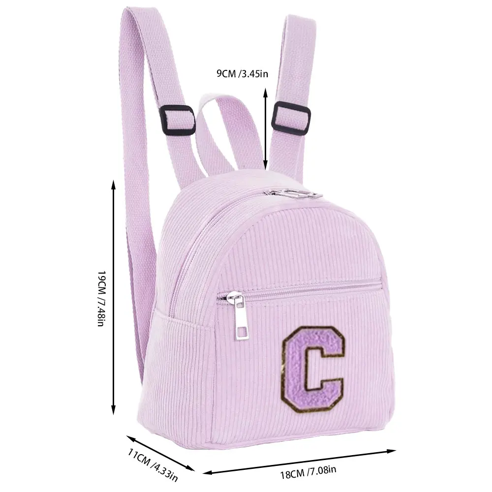 Custom Letter Mini Fashion Corduroy Backpack woman backpack bags Small Simple Leisure Travel Multifunctional kid's backpack