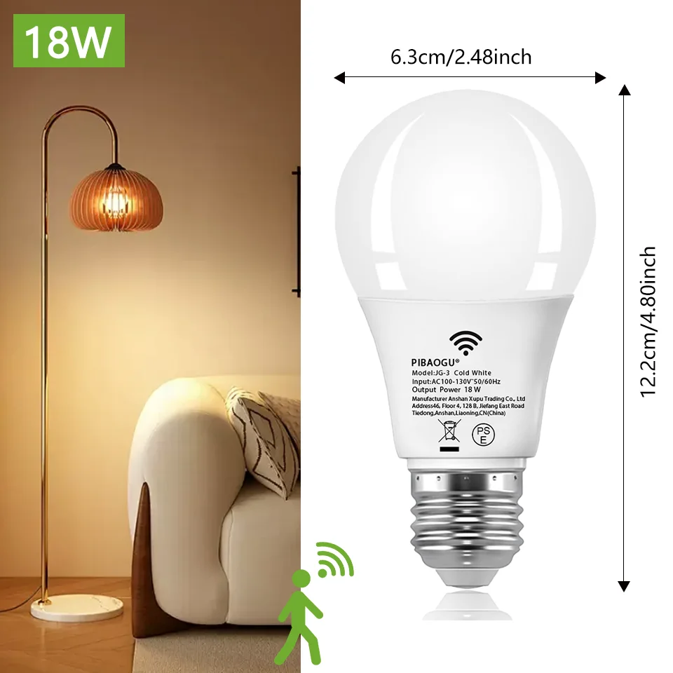 4PCS Radar Motion Sensor Light Bulb E26 110V 18W LEDNight LightBedroomGardenLED Bulbs For Home