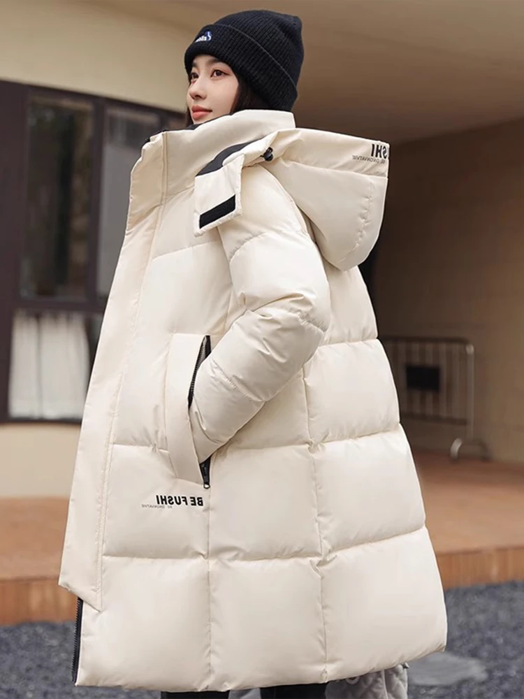 Thiened down コットンジャエット レディース ミッドレングス 冬用 ファッション ルーズ スリミングコート 韓国風 スリーブ ロング スリーブ ジッパー開閉