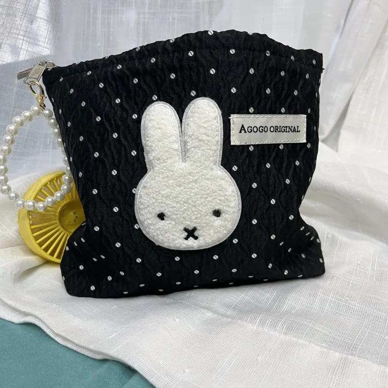 Kawaii Miffy Cosmetic Pouch Large Capacity Travel Skincare Bag Cute Sweet Black Premium Toiletry Organizer for Portable Handheld