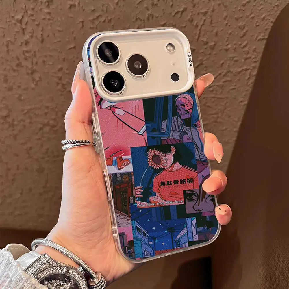 Retro Japanese Style Phone Case For IPhone 17 Air 16 E 15 14 Plus 13 12 11 Pro Max Colored Silver Cover