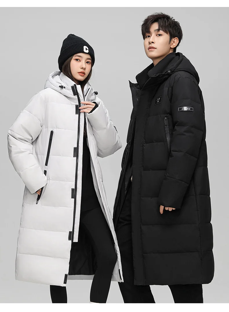 New Winter Couple White Duck Down Windproof Parkas Down Jacket Men's Long Thickened Extreme Winter Coat Oversized HOOD Collar