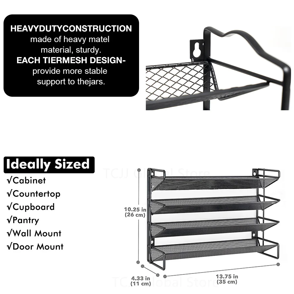 3/4 Layers Kitchen Storage Spice Rack Metal Hanging Racks Wall Mount Seasoning Shelf Cabinet Pantry Door Spice Jar Organizer