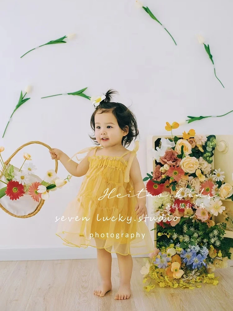 

Flower Season Girls Yellow Yarn Skirt Flower Photography Skirt Childrens Photography Art Photography Prop bebê 신생아사진