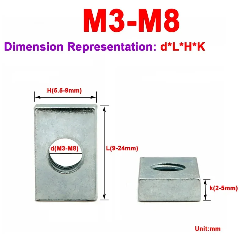 

Thin Rectangular Square Nuts Slider Block Zinc-Plated Carbon Steel For Aluminum Profile