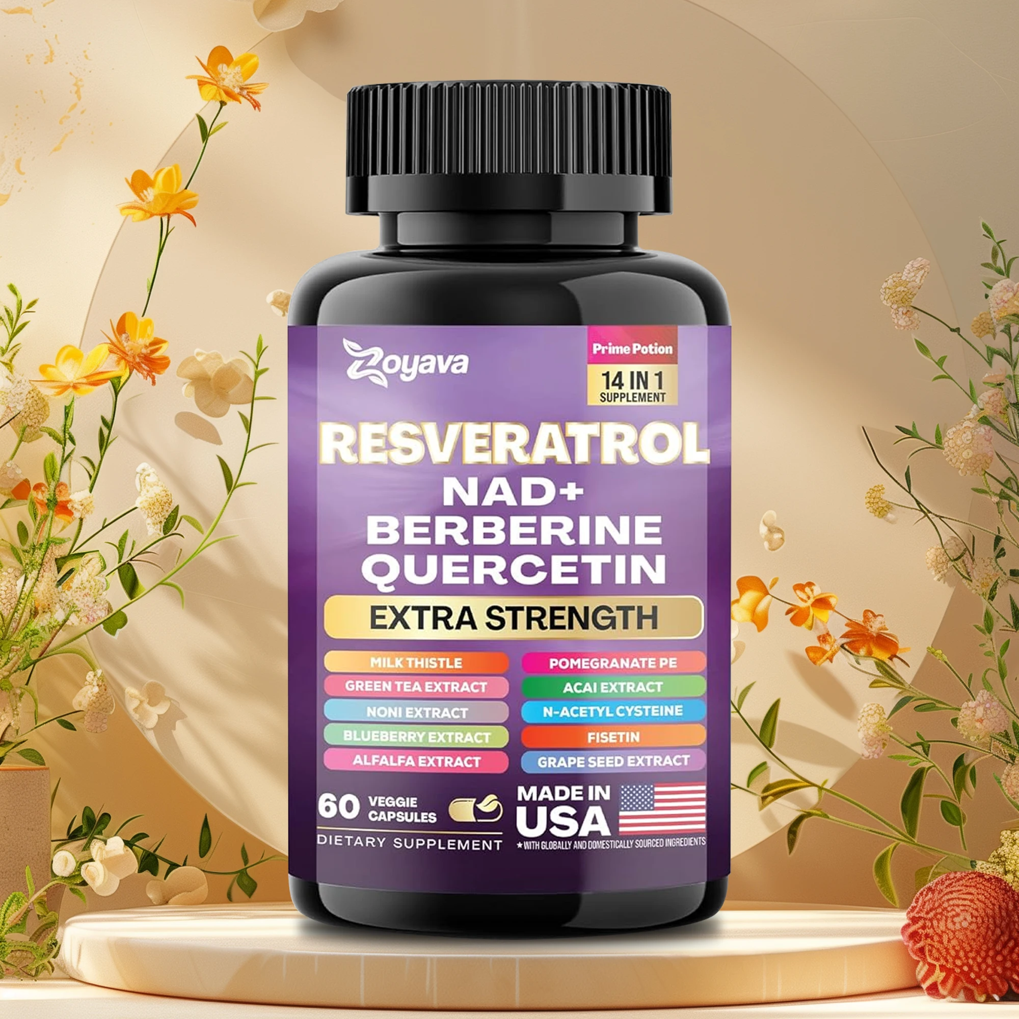 

Resveratrol-NAD+, Berberine, Grape Seed, Milk Thistle, Anti-Aging, Heart and Digestive Health