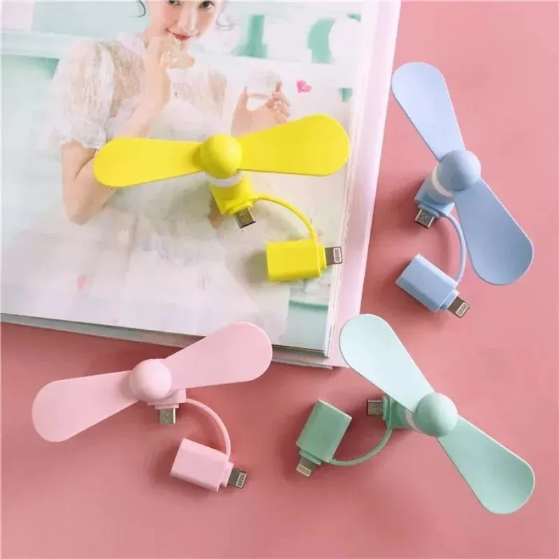 Ventilador para celular 3 em 1 Ventiladores para celular compatíveis com iPhone/iPad/Android Smartphone/Tablet adequado para Micro USB/Tipo C/Lightning