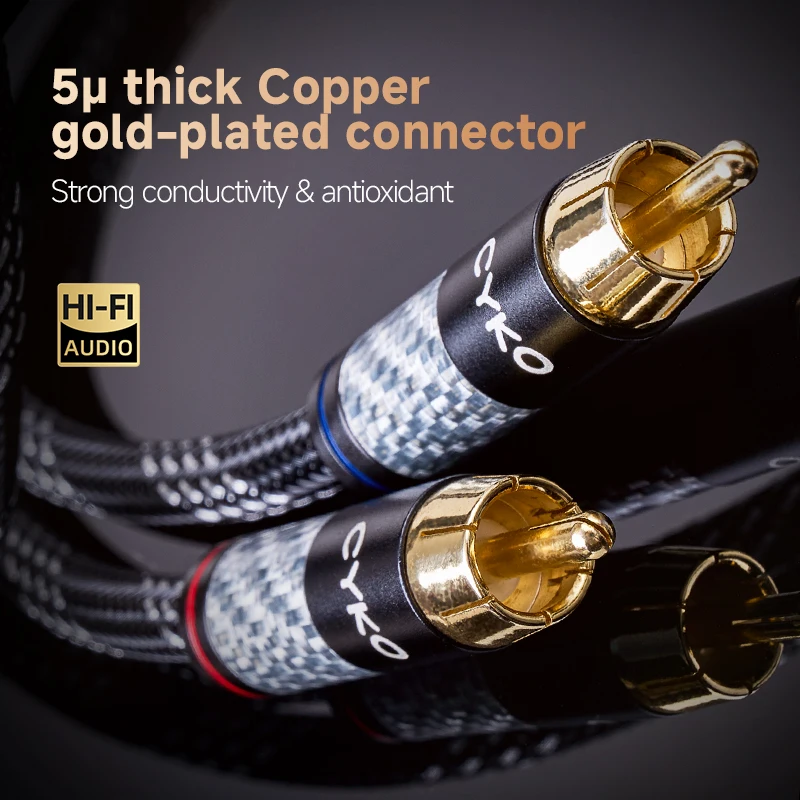 CYKO Hifi 1 زوج 6N OFC 2RCA إلى 2RCA ستيريو مطلية بالذهب التوصيل RCA إشارة كابل الصوت لمكبر الصوت DAC TV box #3