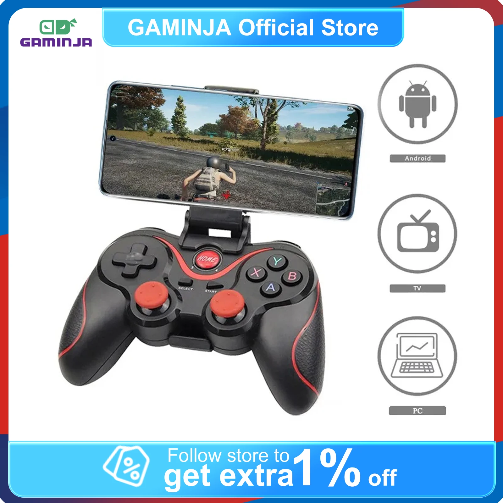 

GAMINJA Wireless Bluetooth Game Controller for Android Mobile Phone Pad TV BOX Tablet PC Computer Joystick TV Gamepad Control