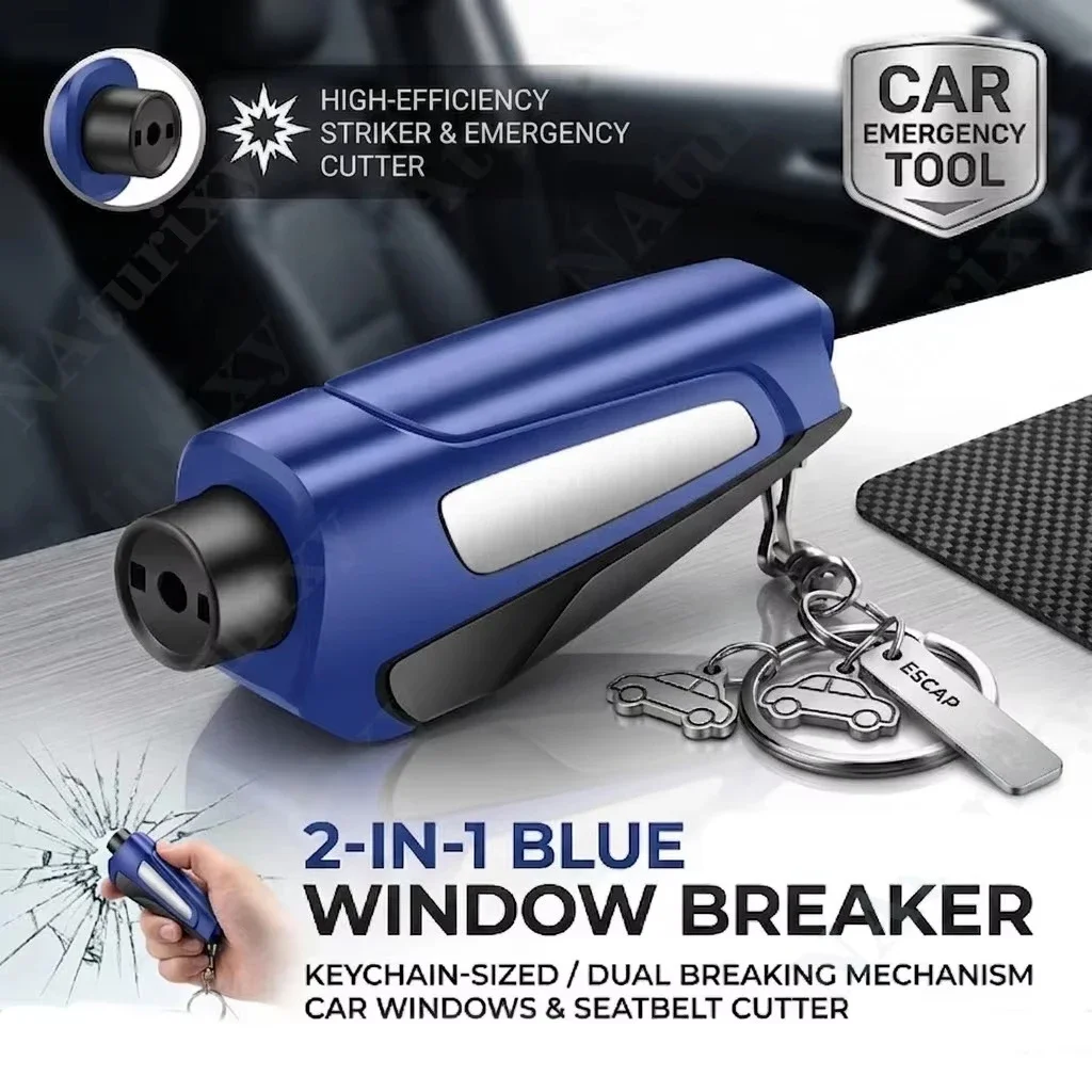 Multifunction Car Emergency Hammer with Glass Breaker Safety Belt Cutter And Keychain - Self Rescue Tool