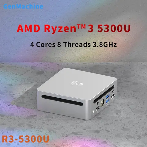 GenMachine 미니 PC 컴퓨터 게임 AMD Ryzen3 5300U 포켓 듀얼 HDMI LAN WIFI6 NUC Office DDR4 NVMe 컴퓨터 게임 최대 1500MHz