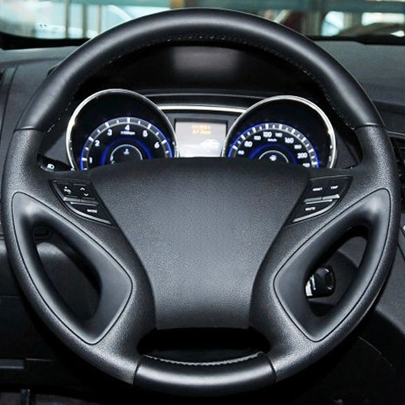 DIY Hand-stitched Black Artificial Leather Car Steering Wheel Cover for Hyundai Sonata 8 2011 2012 2013 2014