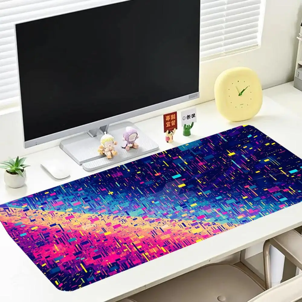 Anime Playmat Colorful Glitch Rainbow Galaxy Space Art Mousepad Large Size For Keyboard Accessories Laptop Mat