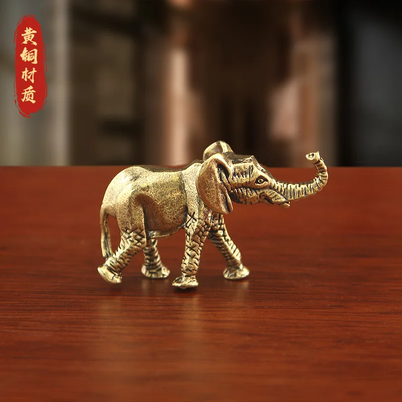 Pure copper , African elephant animal figurine, office desk decoration, retro and creative tea pet, small desktop orname