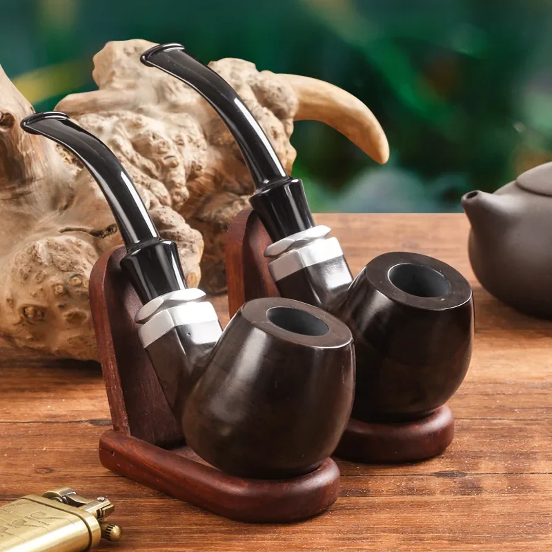 Filters Classic Handmade Natural Wood Smoking Pipe Set Smoke Tobacco Ebony Wooden Smoking Pipe