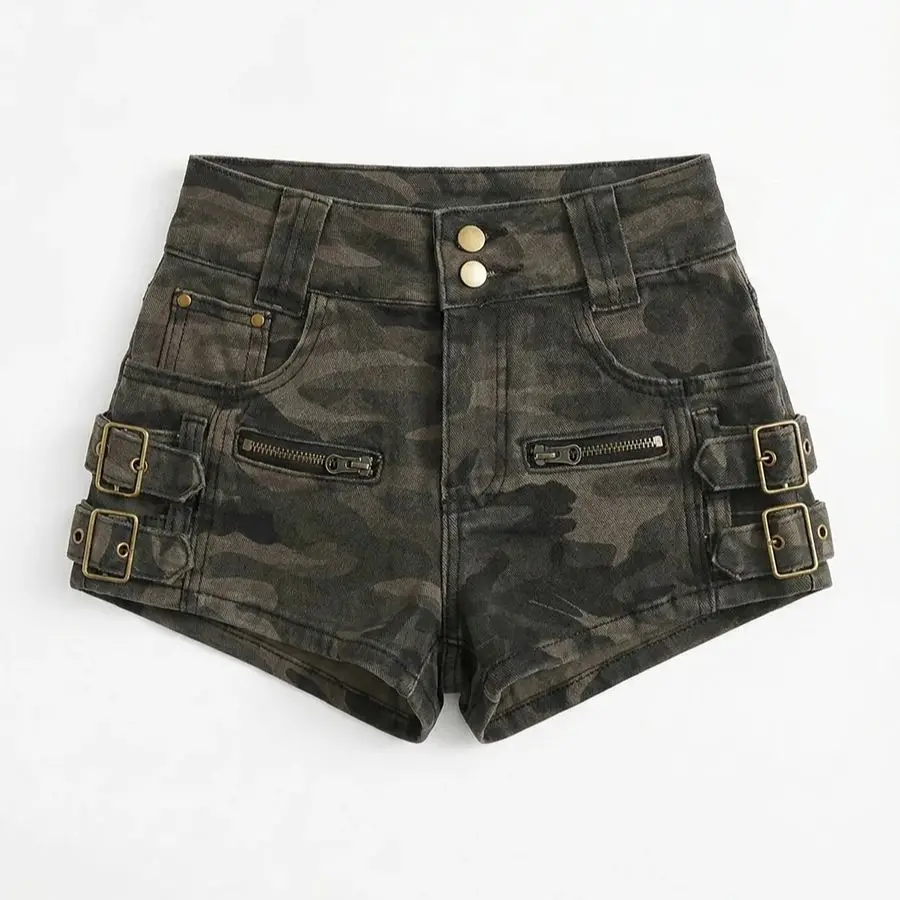 Women's Green Casual Zipper Denim Shorts Cargo Y2K Harajuku High Street Fashion Sexy Retro Summer Jeans Shorts Clothing 2026 New