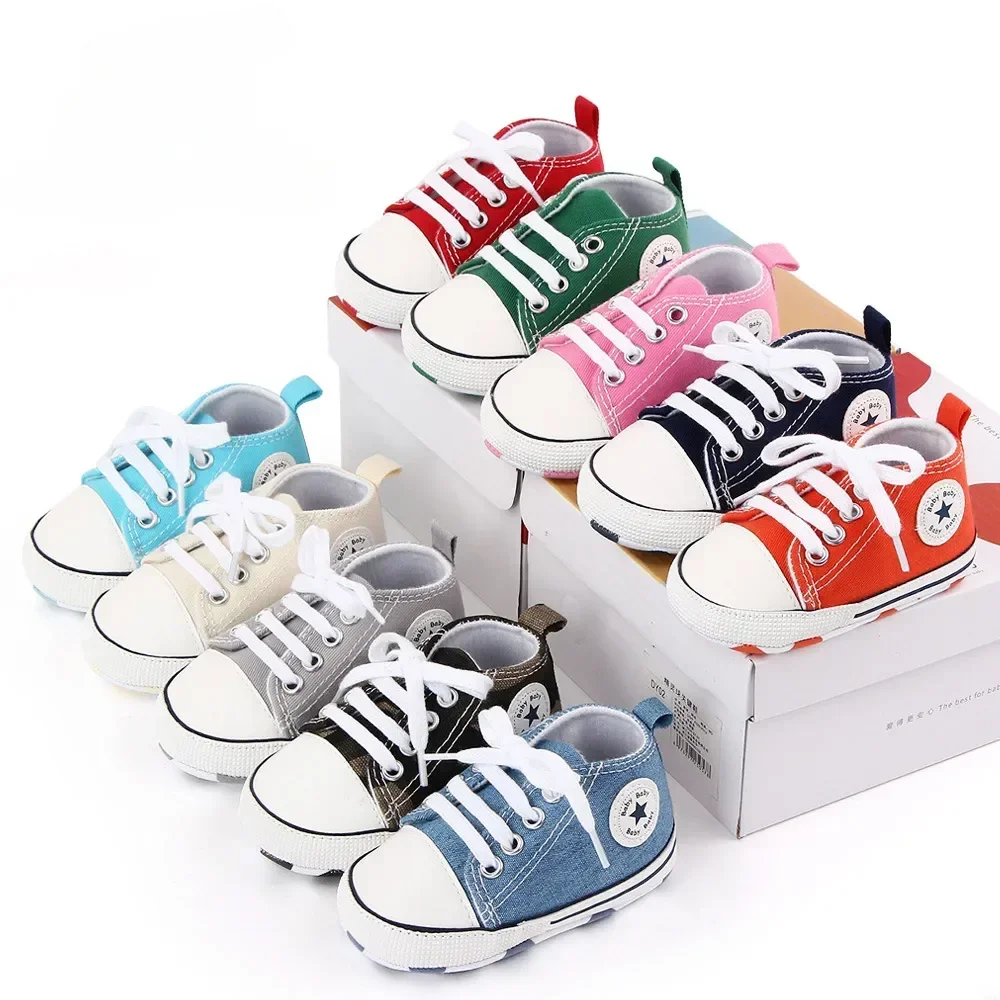 Baby Canvas Classic Sports Sneakers Newborn Baby Boys Girls Print Star First Walkers Shoes Infant Toddler Anti-slip Baby Shoes