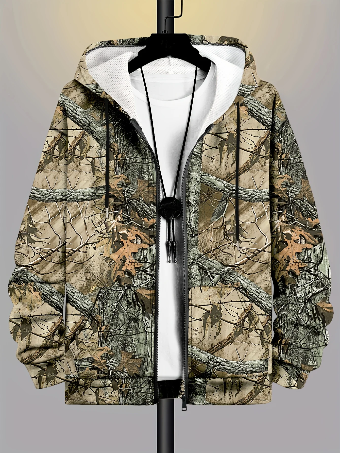 Camouflage Zipper Hoodie Leaf Pattern 3D Print Men's Hooded Sweatshirts Oversized Tracksuit Harajuku Pullover Man Coat Clothing