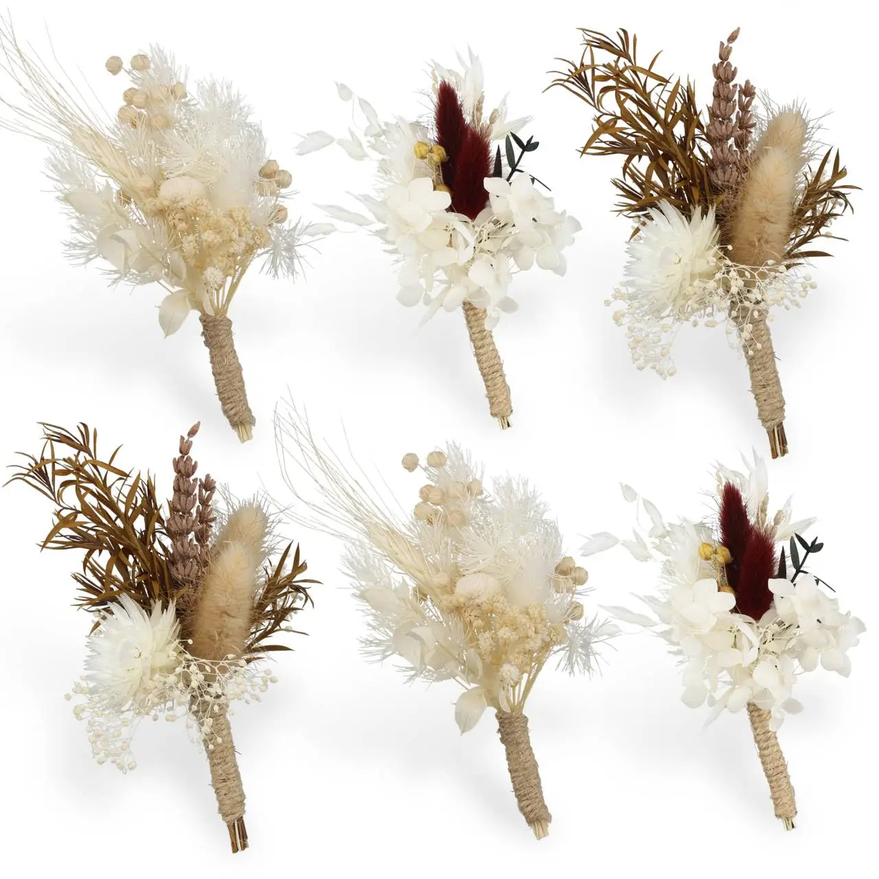 6Pcs Wedding Mini Boho Bouquet Boutonnieres Assorted Dried Flower for Men Boho Home Wedding Fall Flower Birthday Table Decor