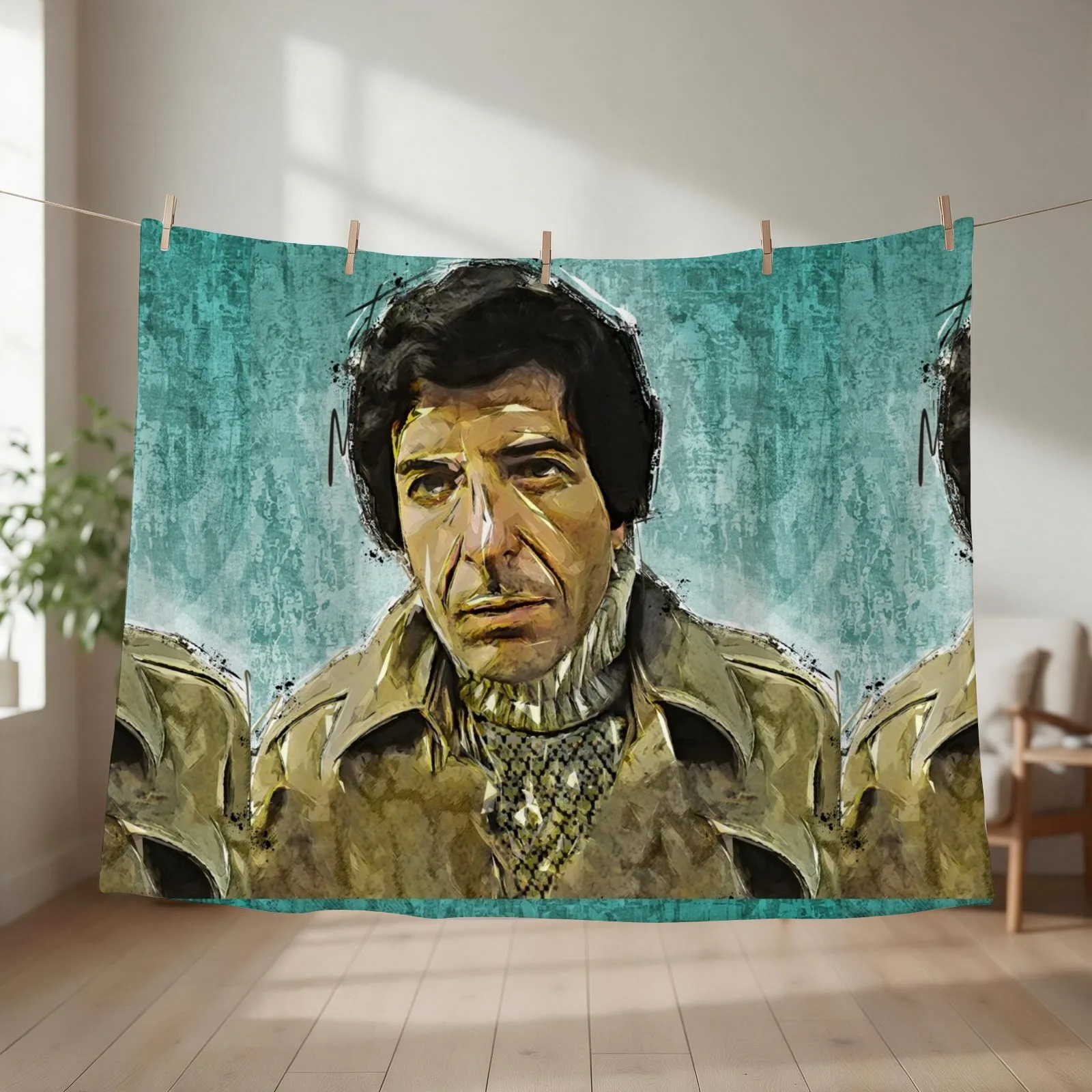 Leonard Cohen - Music Legend Art Design Throw Blanket couch cozy soft plush fuzzy picnic outdoor blanket