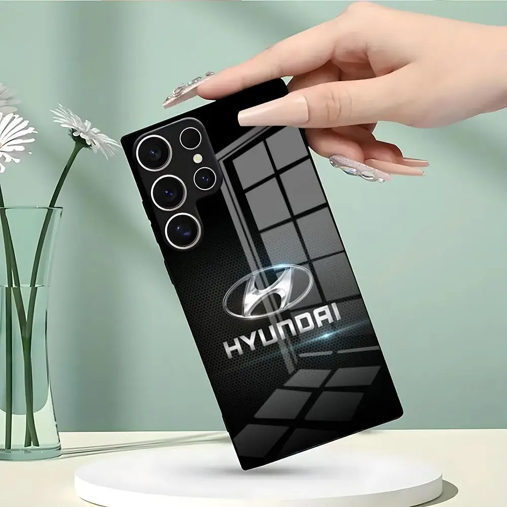 Funda de Teléfono con Logotipo de la Marca H-hyundai para Samsung S26 S25 Edge Ultra 24 23 22 21 Ultra Plus Fe A55 56 15 4G 5G, Cubierta de Vidrio