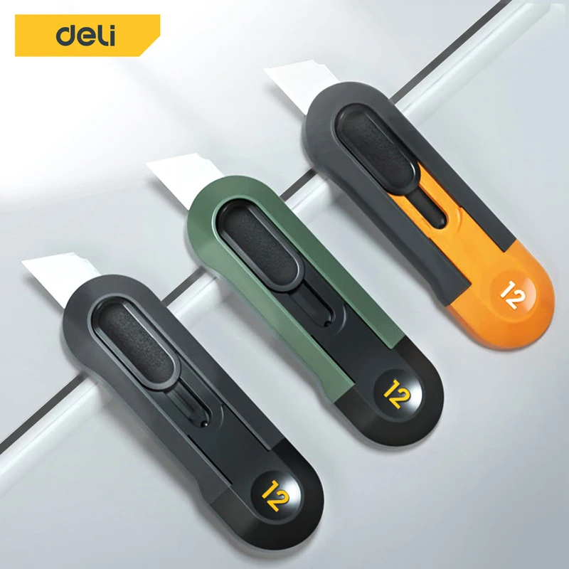 Deli Mini Knife Portable Utility Knife Retractable Box Cutters SK5 Blades Auto Lock for Home Office Supplies Cuting Knife Tool